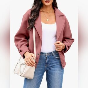 Ladies Pink Size Large Cropped Wool Moto Biker Jacket